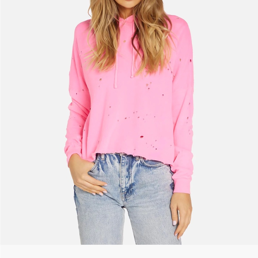 Michael Lauren Pink Relaxed Crop Hoodie